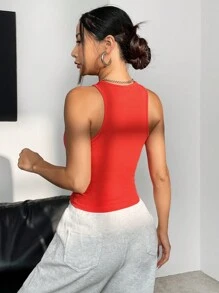 SHEIN Unity 休閒交叉純色女士背心 - 紅色 - 查看 2