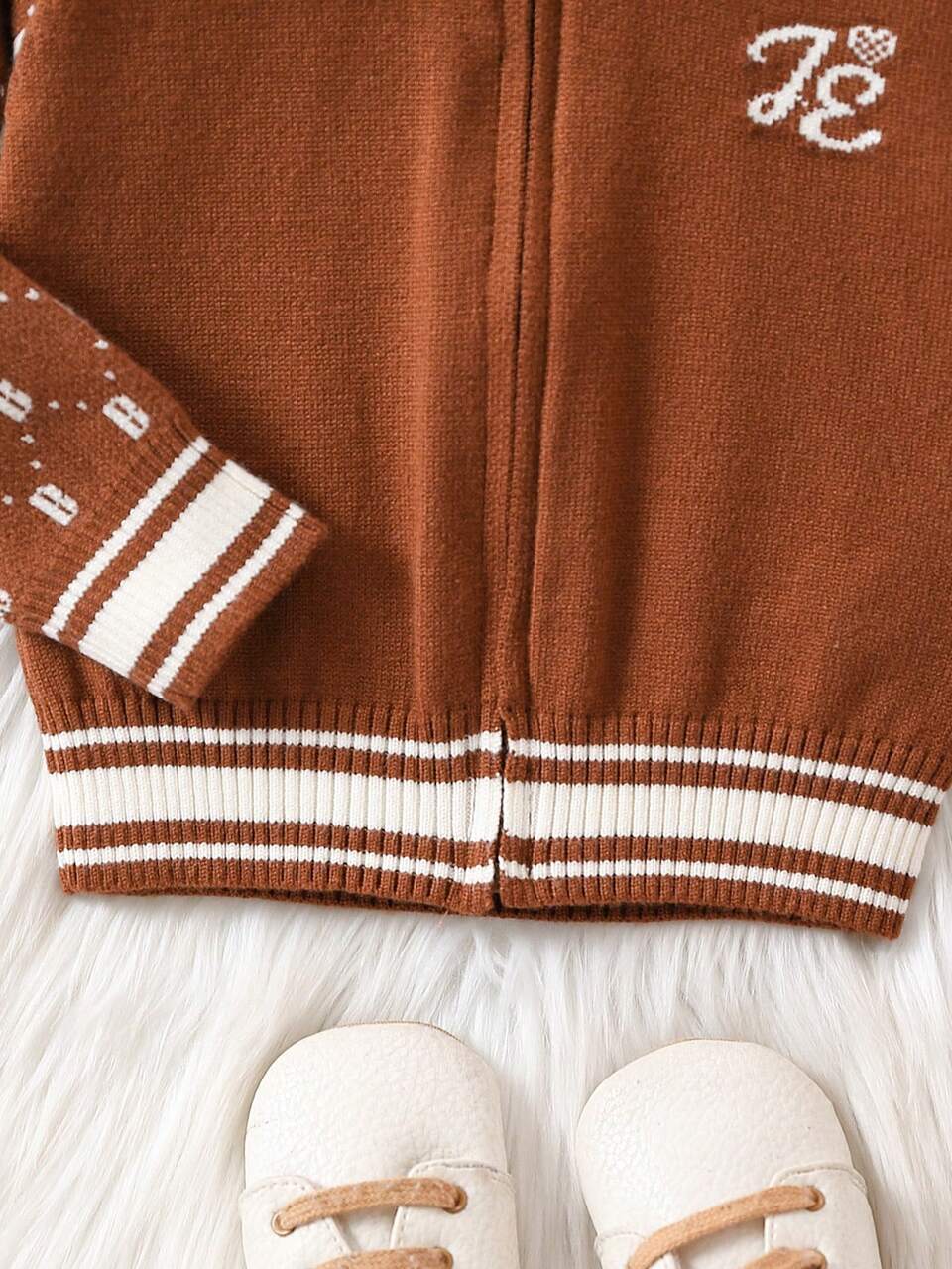 Baby Boy Letter Pattern Striped Trim Hooded Cardigan