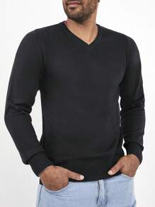RueChic Men's V-neck Sweater - Black - View 3