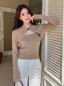 DAZY Stevige Cami knit top & Voorpand met knoppen Supercrop Cardigans