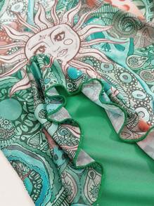 SHEIN ICON Sun Print Tie Backless Asymmetrical Hem Halter Dress - Green - View 3