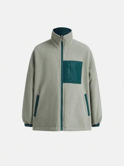 Chłopcy Na wolnym powietrzu Sport Podwójny Kolor Patchwork Polar Kurtki Z suwakiem Przód I Kieszenie , Ciepły , Oddychająca , Wiatroodporny , Doskonały Dla Wędrówka , Wspinaczka , Podróżowanie I Codzienna odzież