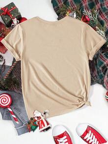 SHEIN LUNE Christmas Print Tee - Khaki - View 2