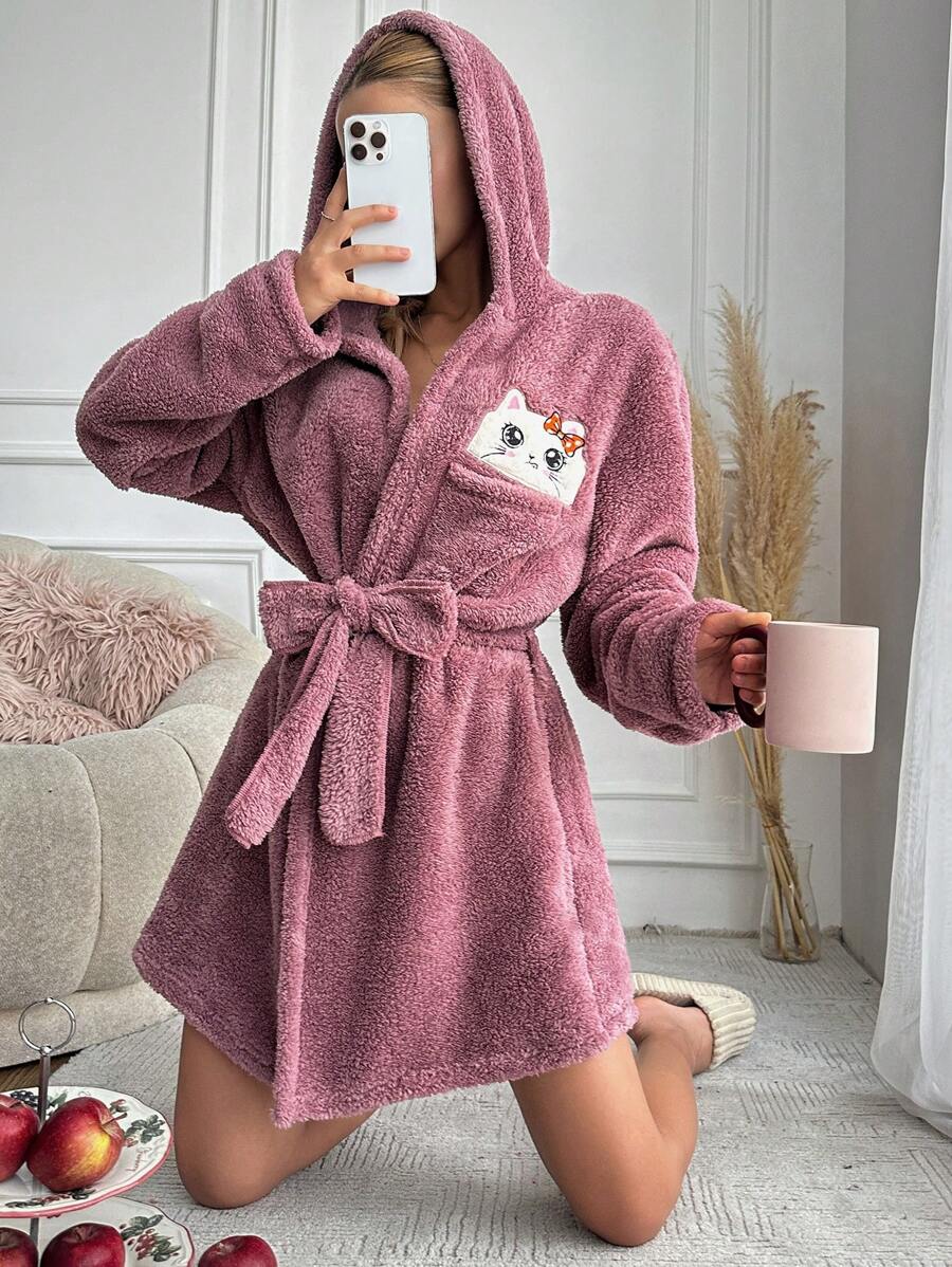 RueChic Cartoon Pattern Hooded Bathrobe