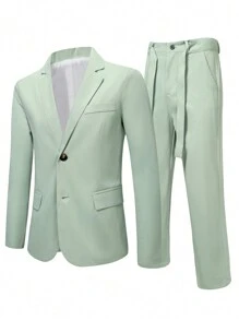 Manfinity AFTRDRK Men's Turn-down Collar Suit Set - Green - View 1
