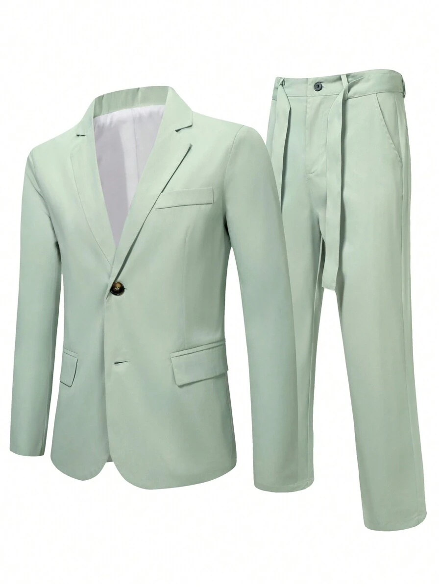 Manfinity AFTRDRK Men's Turn-down Collar Suit Set - Green - View 1