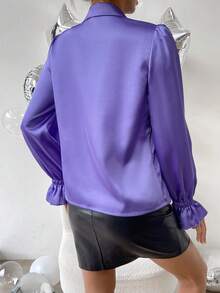 SHEIN Privé 喇叭袖荷葉邊襯衫 - 紫色 - 查看 2