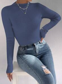 SHEIN Essnce Mock Neck Ribbed Knit Sweater
