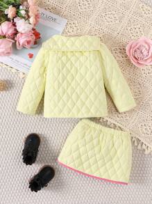 Baby Girl Contrast Binding Quilted Jacket & Skirt