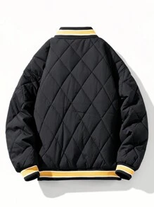 Manfinity Homme Nam Thêu Chữ Sọc trang trí Áo khoác Quilted - màu đen - Xem 2