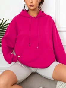 SHEIN EZwear Của phụ nữ In Hoa hồng Đỏ  Áo nỉ có mũ - Màu Hồng Tươi - Xem 4