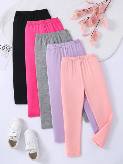 SHEIN Playful Pals Conjunto de 5 piezas de pantalones casuales y cómodos para niña joven, adecuado para uso diario en primavera y otoño