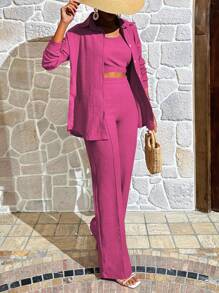 Women's Solid Color Casual 3-Piece Suit - Hot Pink - View 6