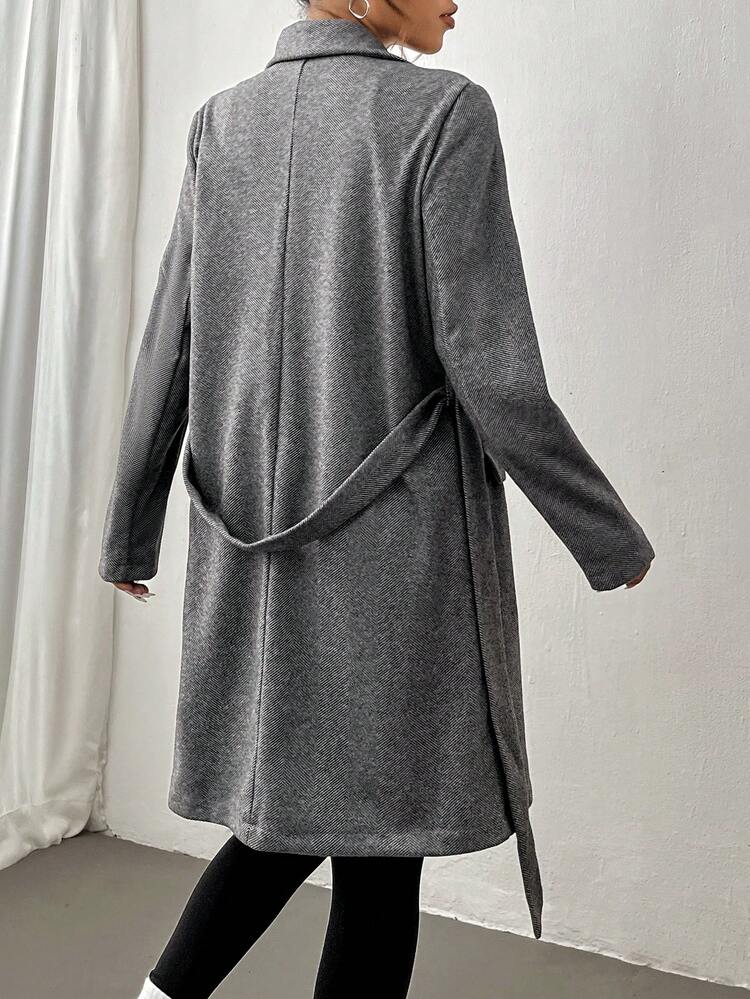 Flap Detail Double Breasted Belted Overcoat