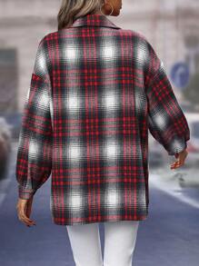 SHEIN LUNE Plaid Print Drop Shoulder Coat - Red - View 2