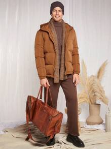 Manfinity VCAY Loose Men's Woven Leisure Hooded Padded Jacket - Khaki - View 10