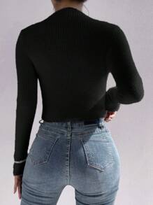 Chiquease Mock Neck Ribbed Knit Sweater Knit Pullover Fall Winter Outfit