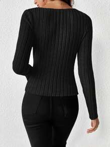 SHEIN Frenchy Của phụ nữ Mặt trước xoắn Áo thun - màu đen - Xem 2