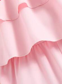 SHEIN Bộ áo liền quần kiểu lá sen mới của Tween Girl, quần dài cho mùa xuân và mùa hè, thích hợp cho kỳ nghỉ, trang phục thường ngày và hàng ngày - Hồng - Xem 4