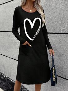 EMERY ROSE 心形圖案連衣裙 - 黑色 - 查看 3