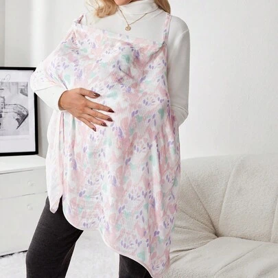 Cozy Pixies A Purple Leaf And Heart Print Nursing Top Certified By Oeko-Tex, A Light And Breathable Summer Model