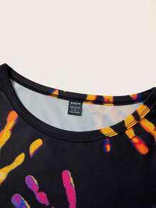 SHEIN Coolane 手掌圖案修身連體衣 - 黑色 - 查看 7