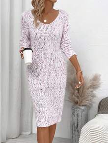 SHEIN Essnce Space Dye V Neck Sweater Dress - Multicolor - View 6