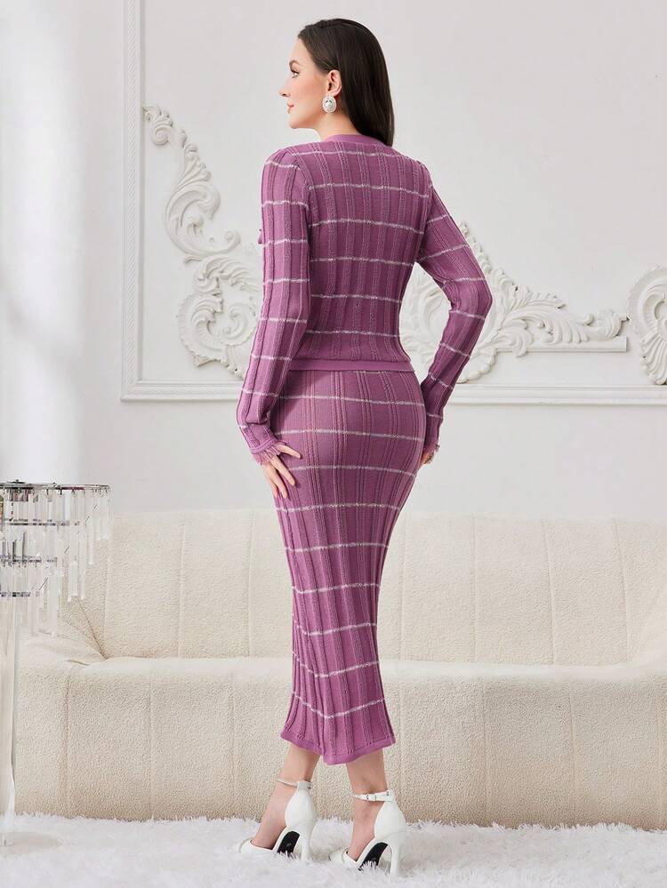 Women'S Striped Cami Sweater Dress And Cardigan 2pcs/Set