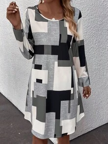EMERY ROSE Geometric Print Dress - Grey - View 3