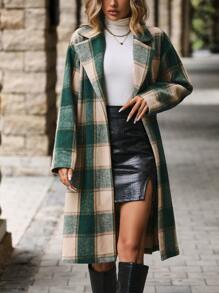 SHEIN Clasi 格紋西裝領落肩袖花呢外套 - 綠色 - 查看 4