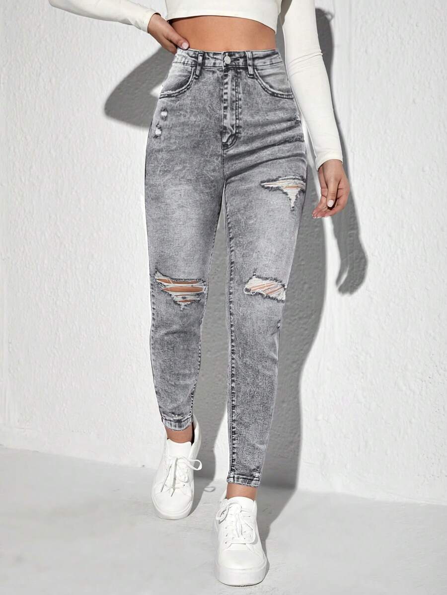 Jeanoix Ripped Skinny Jeans - Grey - View 1