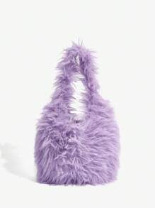 SHEIN ICON Lace Up Front Bow Decor Fluffy Shoulder Bag - Purple - View 4