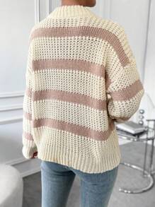Chiquease 条纹图案落肩针织套头衫秋冬毛衣 - 彩色 - 查看 2
