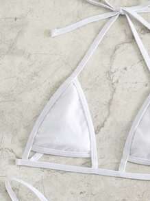 Heart Shaped Mesh Triangle Cup Bikini Set - White - View 3