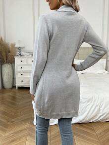 SHEIN LUNE 麻花編織前紐扣開襟衫 - 灰色 - 查看 2