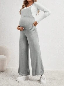 SHEIN Maternity Solid Overall Jumpsuit Without Tee - Grey - View 1
