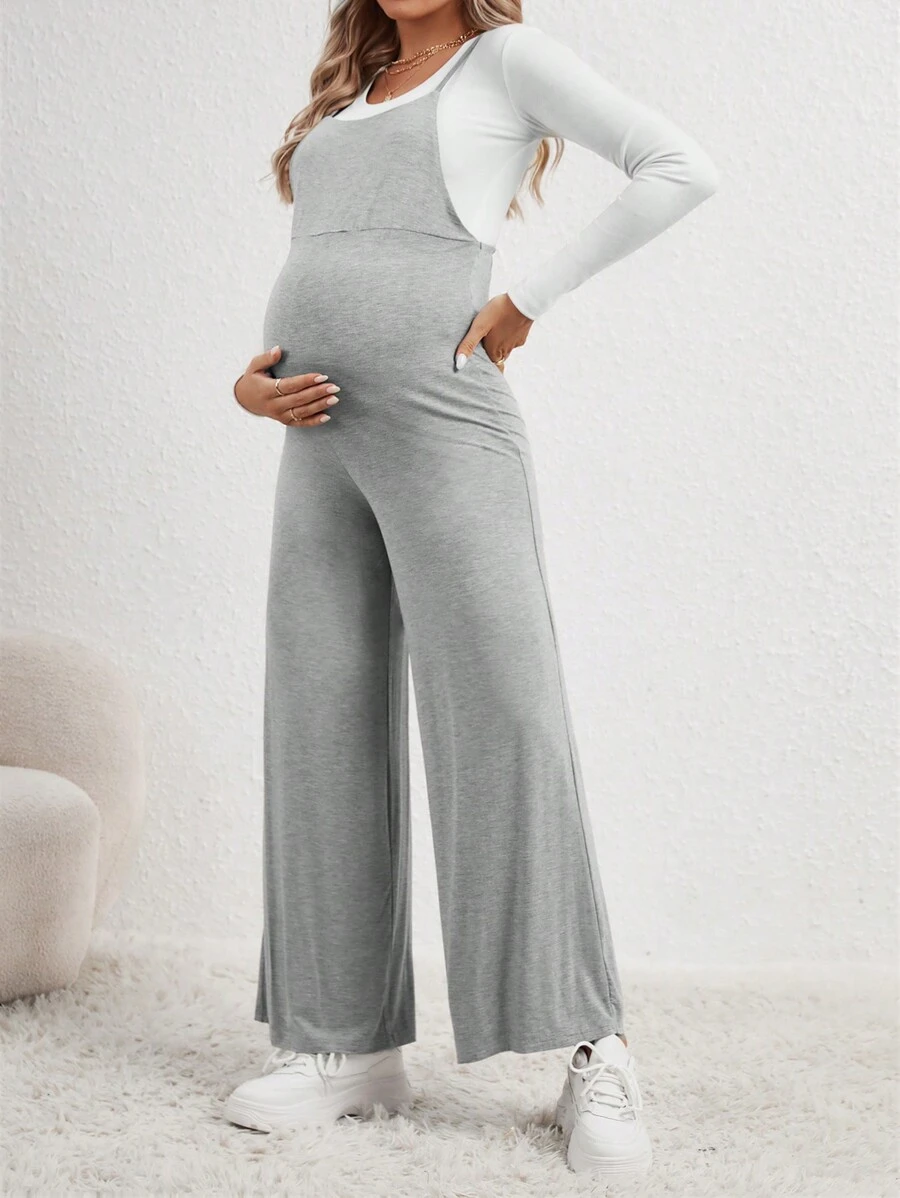 SHEIN Maternity Solid Overall Jumpsuit Without Tee - Grey - View 1