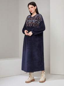 Mulvari Women's Geometric Pattern Drop Shoulder Dress - Navy Blue - View 1