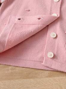 揉皺 前紐扣純色嬰童（女）毛衣套裝 - 粉色 - 查看 7