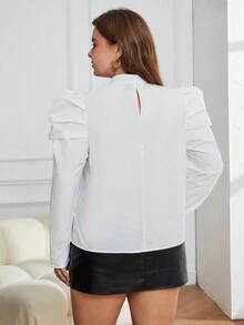 SHEIN Privé Hơn Cà vạt Tay áo Áo sơ mi - trắng - Xem 2