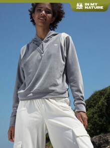 In My Nature Mountain Embroidery Half Zip Outdoor Sweatshirt - Grey - View 1