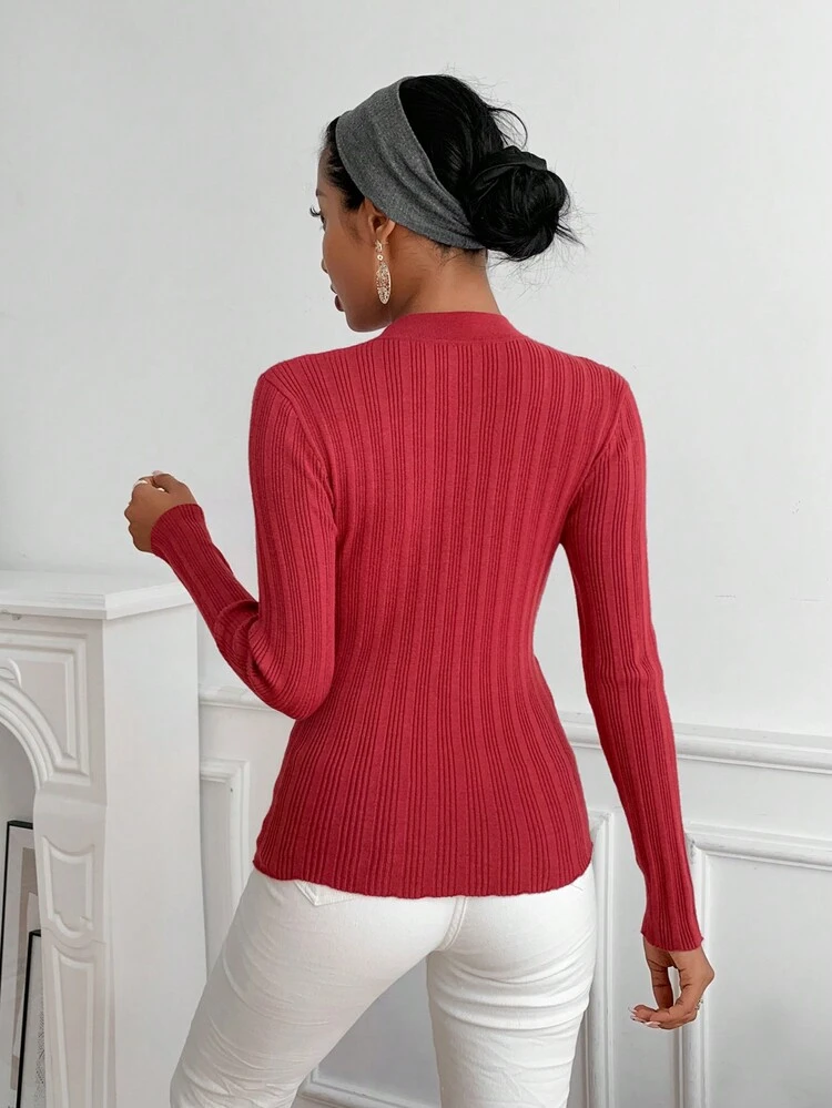 Solid Color Ribbed Knit Sweater With Hollow Cutouts Knit Pullover Fall Winter Sweater
