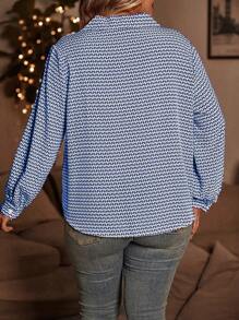 SHEIN LUNE 大尺碼女款全印花襯衫 - 藍色 - 查看 2