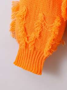 SHEIN Tween Girl Solid Raw Trim Sweater - Burnt Orange - View 4