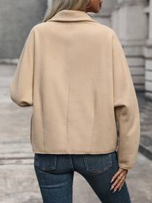 SHEIN LUNE Duffle Button Slant Pocket Teddy Jacket Fall Cloth For Women - Apricot - View 2