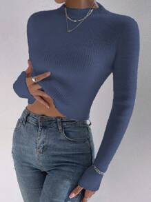 SHEIN Essnce Mock Neck Ribbed Knit Sweater