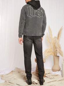 Manfinity VCAY Loose Fit Men's Flap Pocket Drop Shoulder Denim Jacket - Dark Grey - View 2