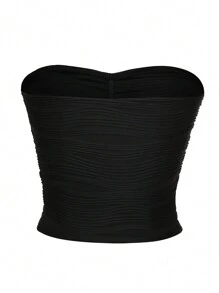 SHEIN Unity 素色褶邊抹胸上衣 - 黑色 - 查看 2