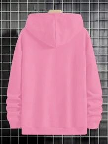 Manfinity Homme Men Floral Print Pocket Thermal Drawstring Hoodie, Going Out, Casual, Graphic, Boyfriend Gift, Sweat Shirt, For Fall Winter, Long Sleeve Top - Pink - View 2