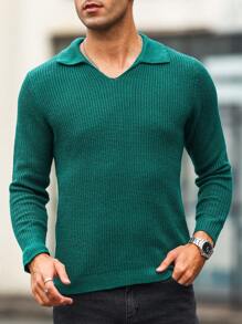 Manfinity Homme Männer Pullover mit Einfarbig Rippenstrick - Armeegrün - Übersicht 5
